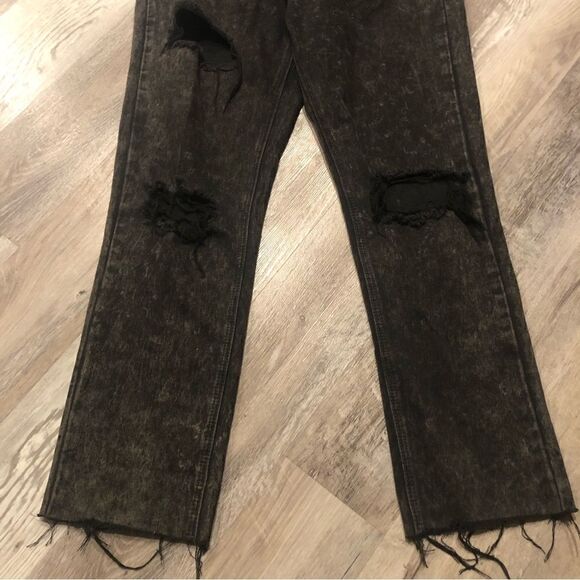 MISSGUIDED Black Acid Wash Straight Leg Jeans Distressed Grunge Raw Hem Size 8 - Picture 4 of 13